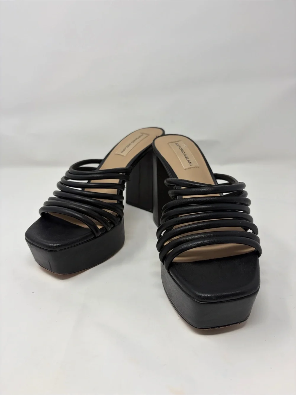 Antonio Melani Black Strappy Platform Mule Sandals Size 7 Excellent Condition